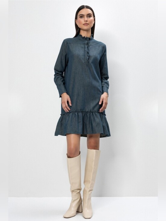Herrlicher Dresses & Skirts - Herrlicher XS Ruffle Yoke Short Denim Antke Dress 3809-CW